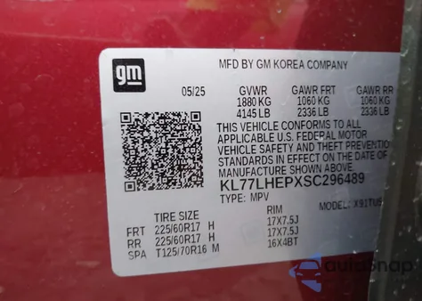 2025 Chevrolet Trax Fwd Lt from USA, damaged, VIN KL77LHEPXSC296489